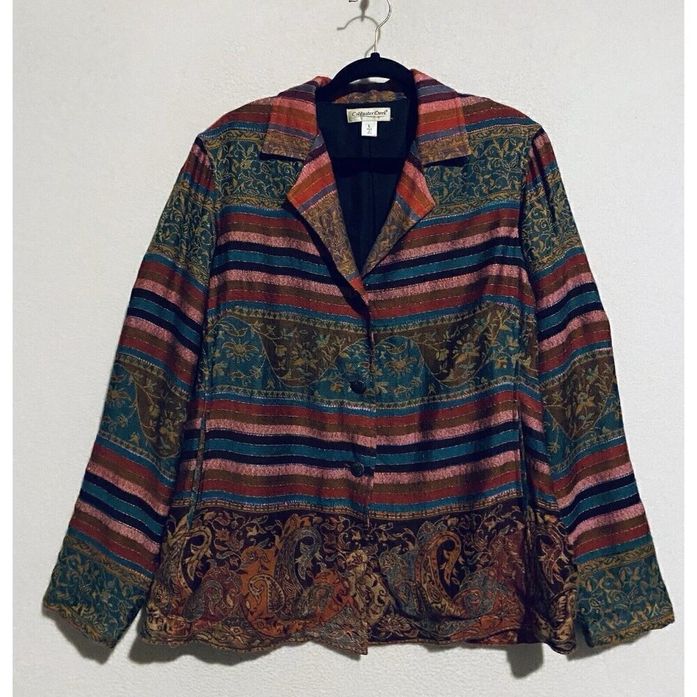 Coldwater Creek Blazer Womens Large Striped Paisley Boho Tapestry Southwestern